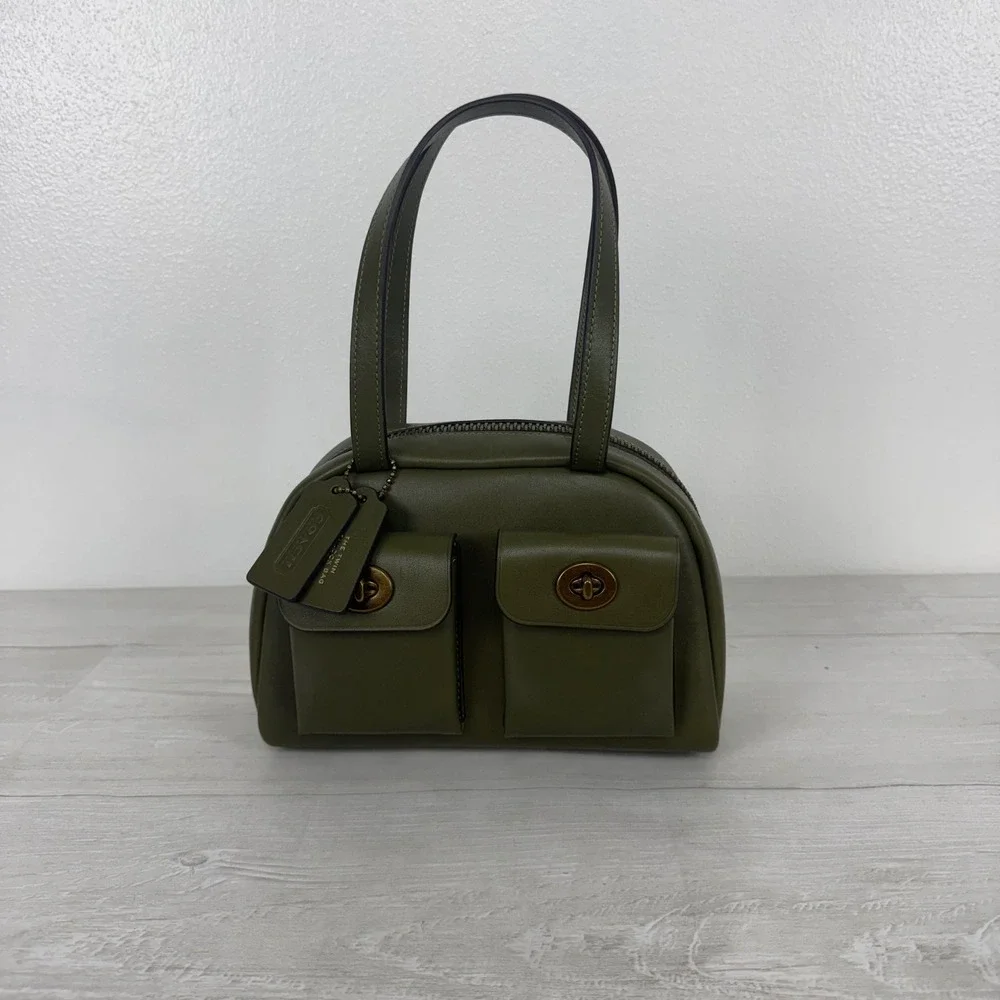 Coach The Twin Turnlock Bag 20 Small Olive Green Leather Satchel Y2K Handbag